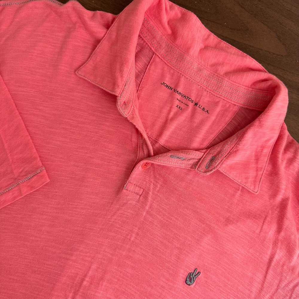 John Varvatos Star USA Peace Sign Polo Shirt Pink Cotton Mens 2XL K1381Q1B